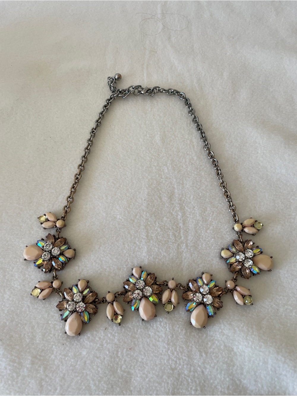 Elegant Cream & Iridescent Crystal Floral Statement Necklace - Picture 4 of 4